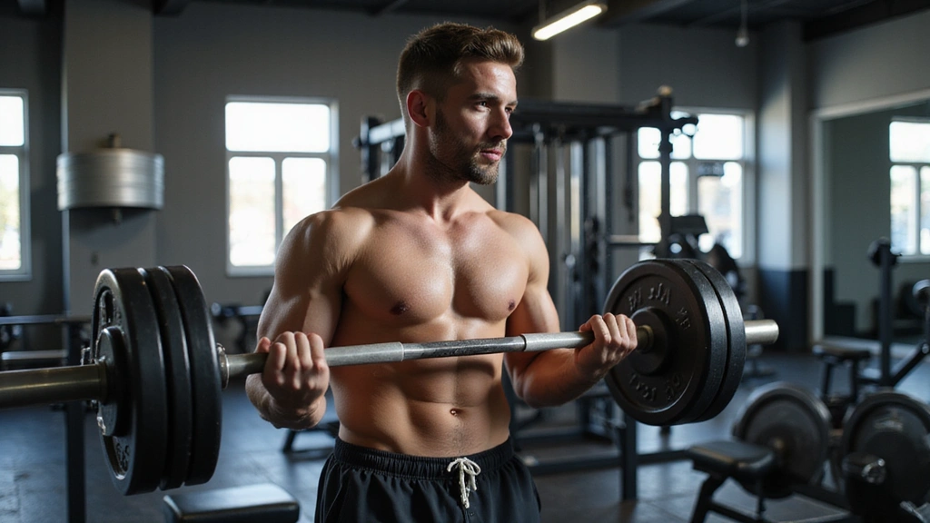 Silný muž zvedá činku v posilovně, ilustrující svalový růst a význam bílkovin pro sportovce.